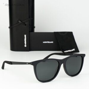 Montblanc Women Sunglasses Matte Black Smoke Square MB0330S 001 NEW AUTHENTIC